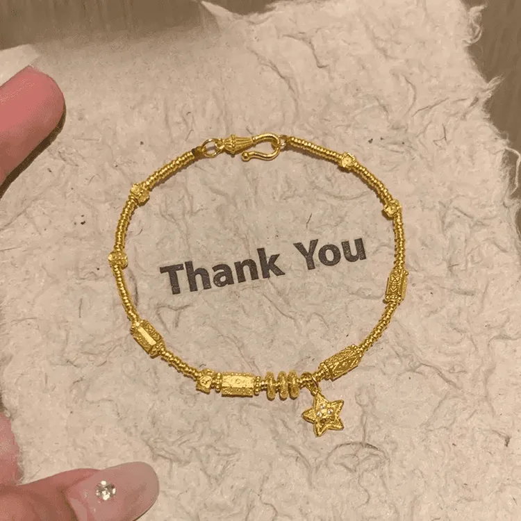 足银手链 星星盘缠纯银手链碎金子足银999镀金手串礼物送女友老婆