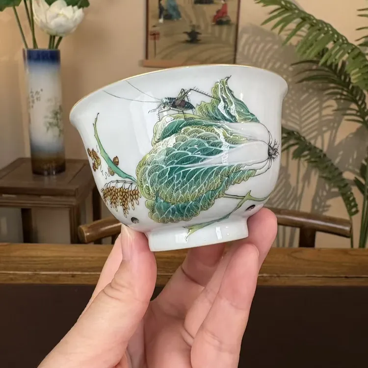 【鸿均堂】百财纳福主人杯 景德镇纯手工手绘茶器茶具