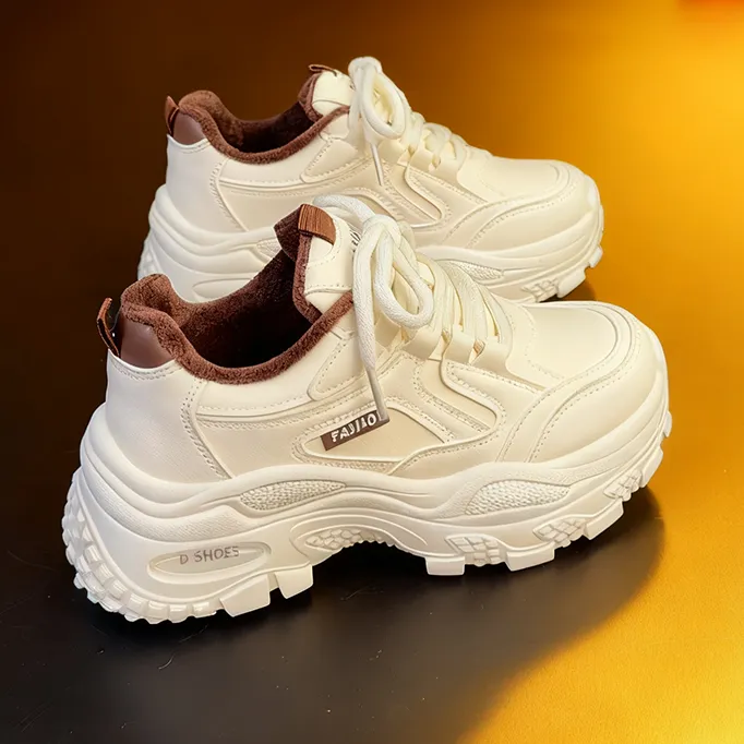 秋季新款女鞋单鞋白色运动鞋女士老爹鞋厚底增高跑步鞋二棉鞋子冬