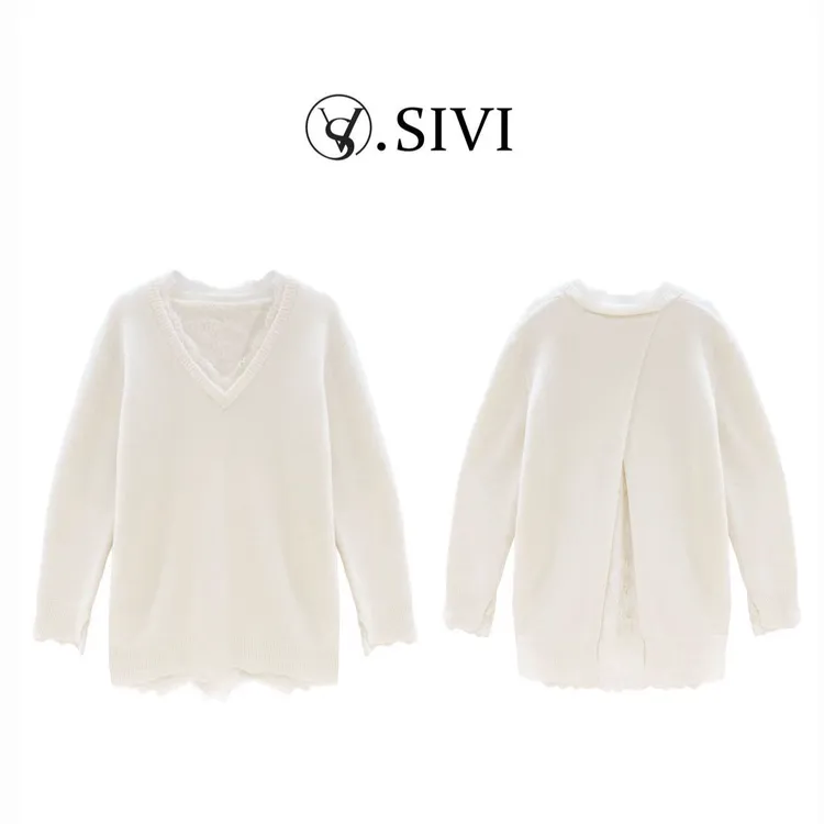 熙薇【​温柔月光】2025秋冬新款休闲拼蕾丝大版羊毛衫H6254