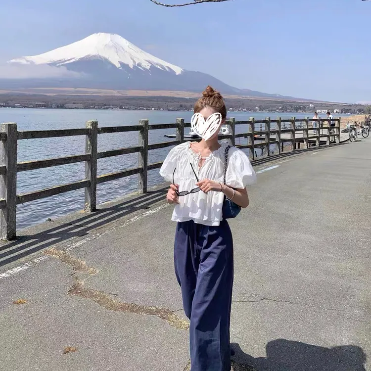 FCYSTUIDOHZJ富士山下 减龄温柔系带花苞袖短袖上衣休闲裤套装夏