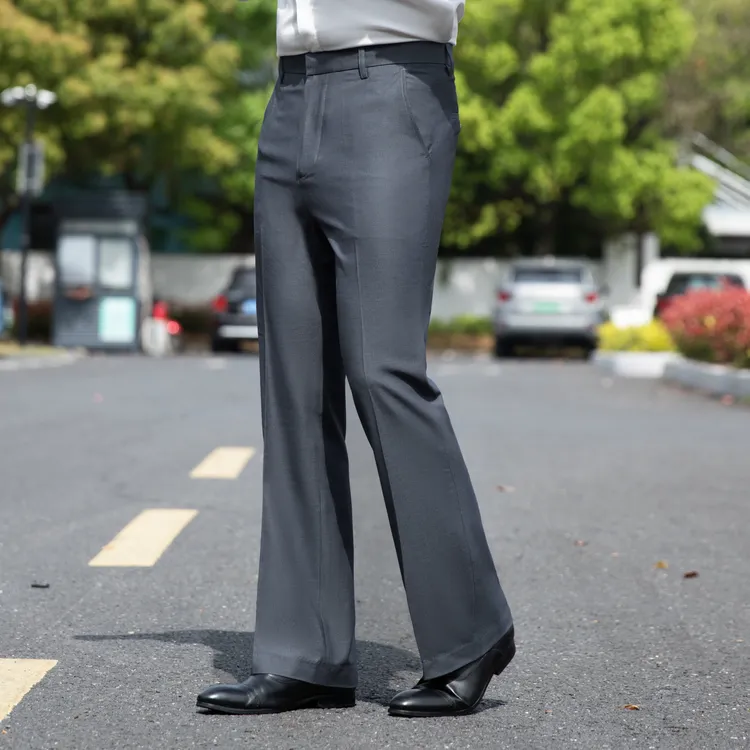 JIDUTIAP男士薄款弹力喇叭西裤高腰垂感宽松裤脚透气舒适休闲长裤