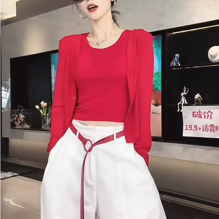 早秋高密棉慵懒风开衫长袖短外套高弹2025早秋新款