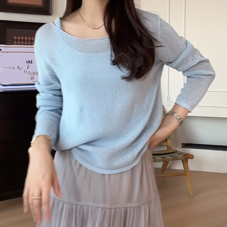 欧若风时尚简约舒适背心针织衫两件套春季2025新款纯色长袖套装