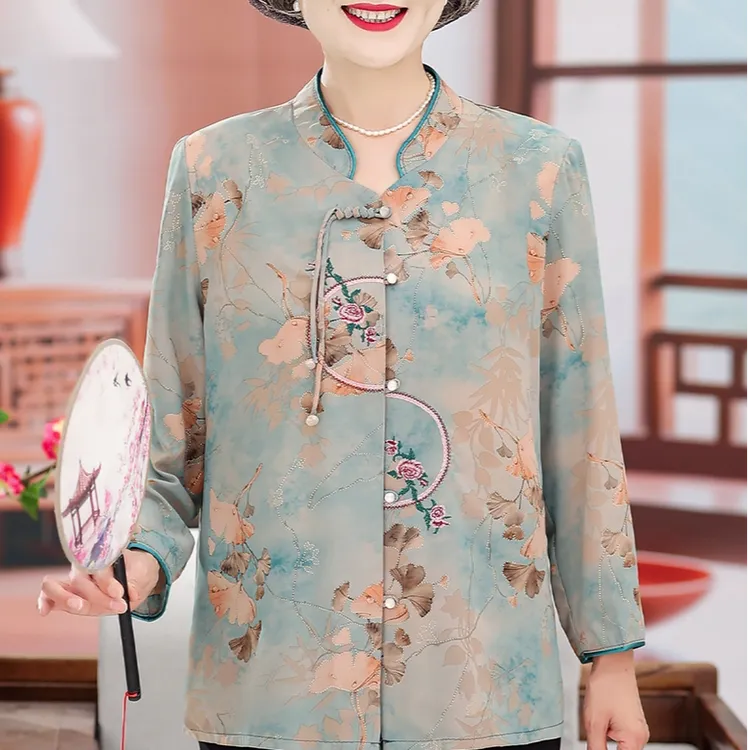 奶奶装春秋装衬衫60-70岁中老年女夏季上衣老人衣服妈妈国风衬衣
