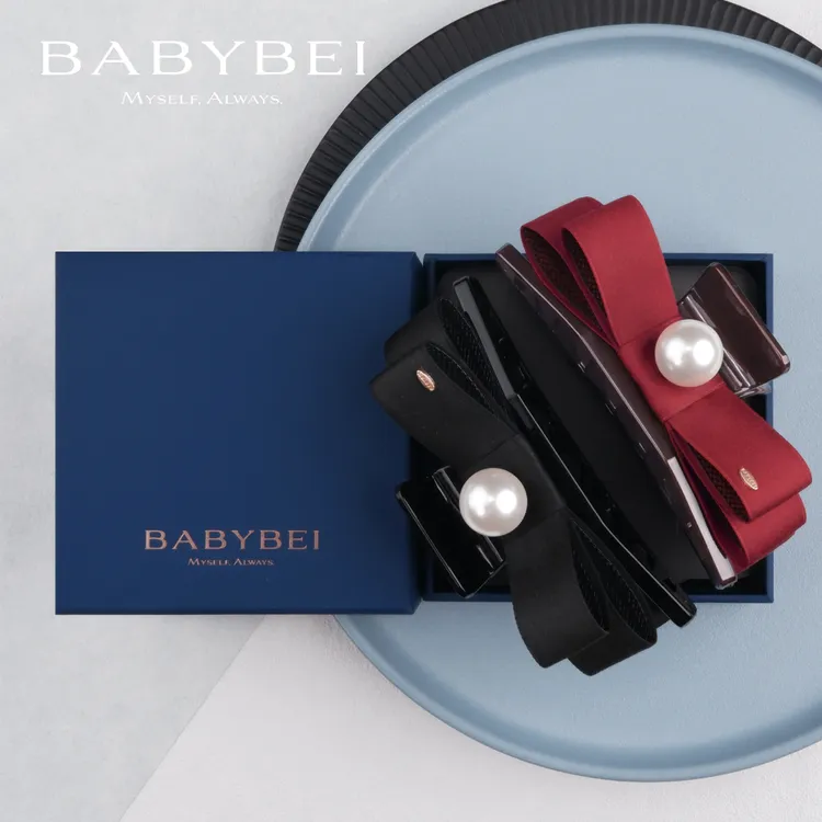 BABYBEI/初贝织织高亮珠超大号抓夹鲨鱼夹气质时髦蝴蝶结红色黑色