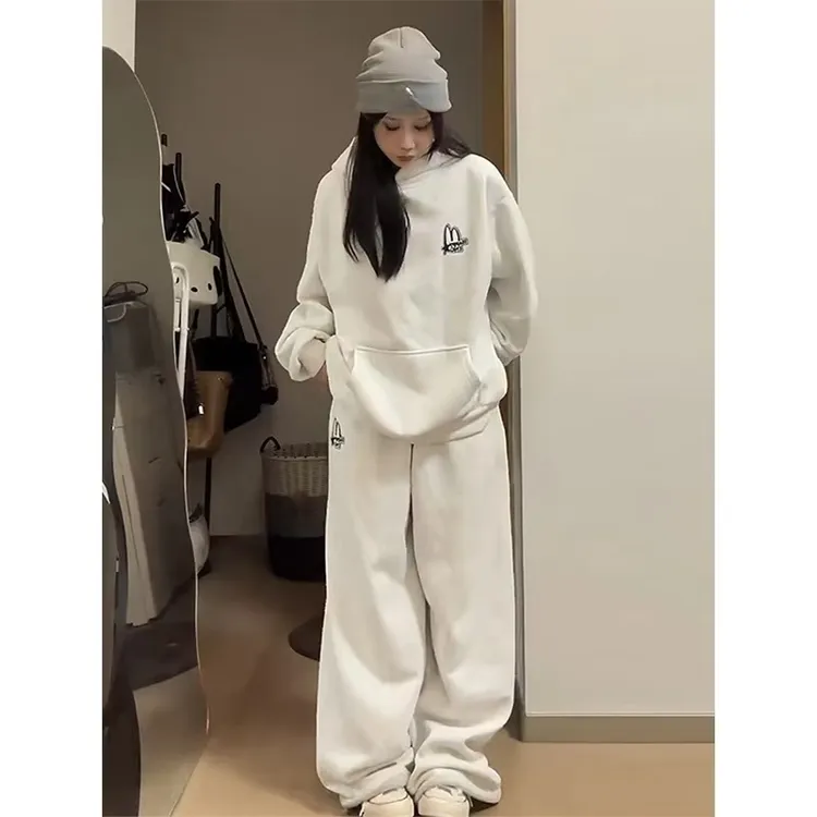 秋冬加绒连帽卫衣运动套装女2025新款学生宽松休闲跑步减龄两件套