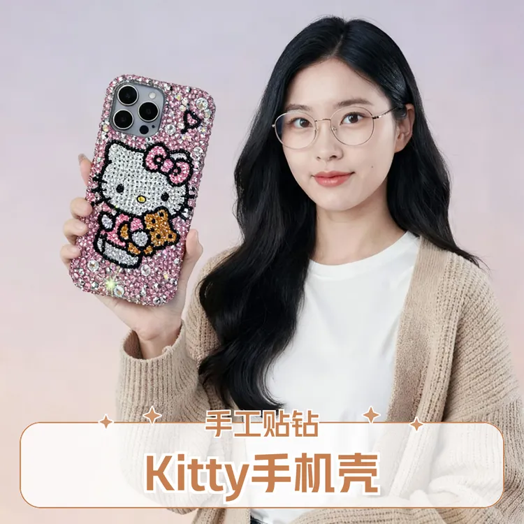 高级新款网红手机壳hellokitty小熊手机壳满钻立体diy自己贴防摔
