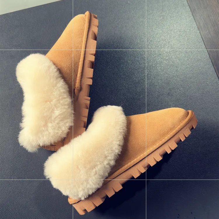 JOJOAUGG韩版秋冬季女款薄底塔茨勒雪地靴羊毛皮毛一体乐福鞋防滑