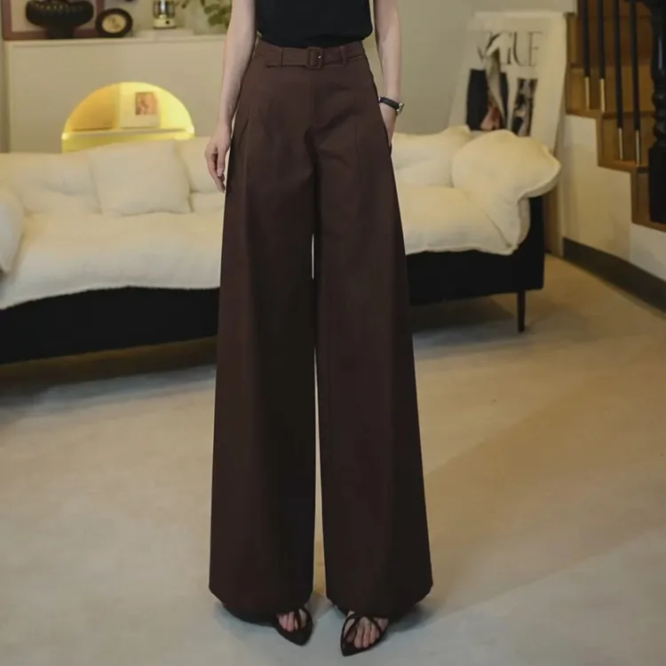 深焙棕阔腿裤裙裤女2025秋季新款高腰显瘦休闲直筒裤舒柔特西装裤