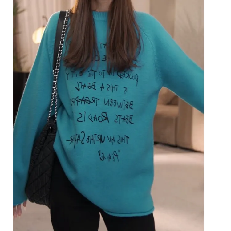 【字母毛衣】韩版加厚纯色百搭圆领针织衫女冬季新款慵懒风宽松上衣