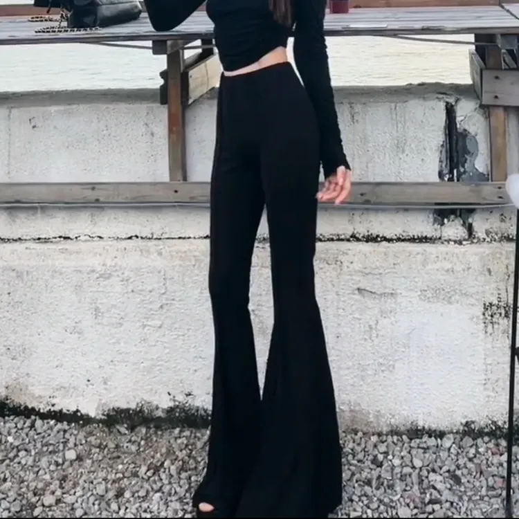 秋季新款高腰德绒喇叭裤显瘦黑色修身