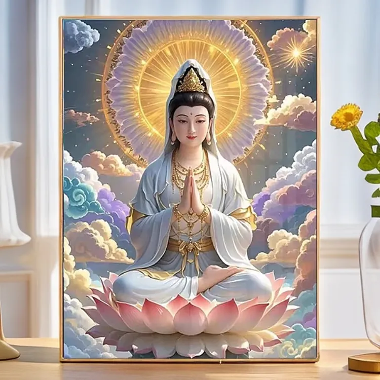 DMC十字绣挂画-轻奢版坐莲观音观音菩萨新款