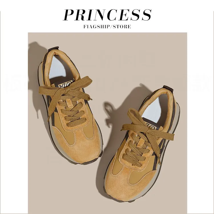 网红百搭内增高休闲鞋2025春秋新款配阔腿裤老爹鞋复古女款德训鞋