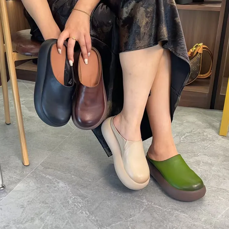 简约百搭真皮拖鞋厚底包头设计舒适时尚休闲夏季软底防滑2078