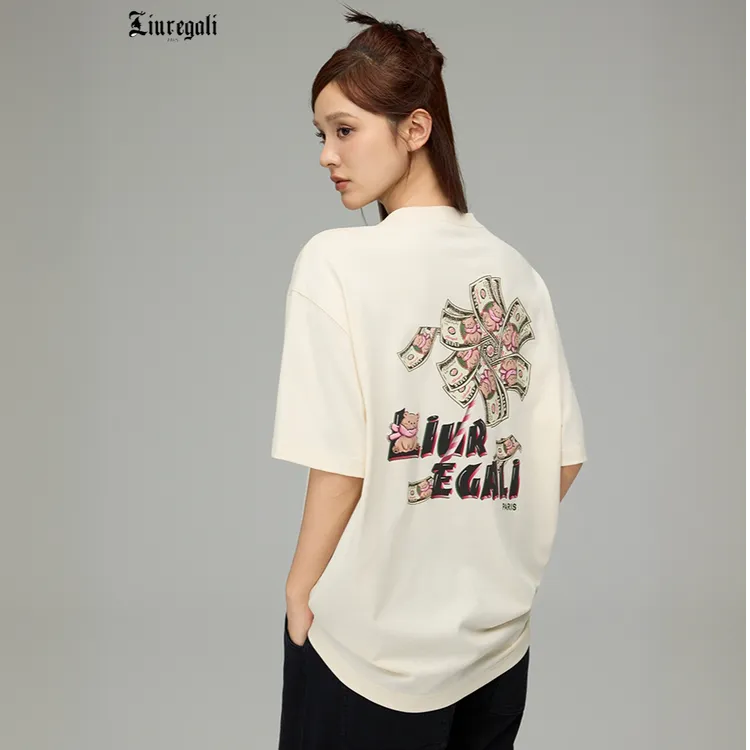  Liuregali发财熊短袖招财印花3d立体男女同款棉质T恤宽松ins风潮