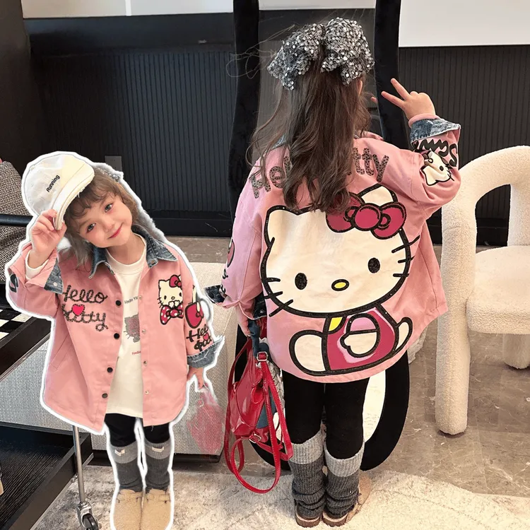 【专柜品质】儿童KT牛仔外套上衣2025新款女童秋冬季卡通百搭韩系潮