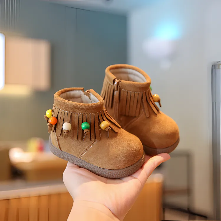 女童流苏勃肯靴舒适保暖宝宝婴儿鞋软底小童公主鞋女宝鞋婴儿靴