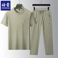 培蒙【两件套装】夏季新款男士短袖T恤商务休闲宽松下装直筒裤子