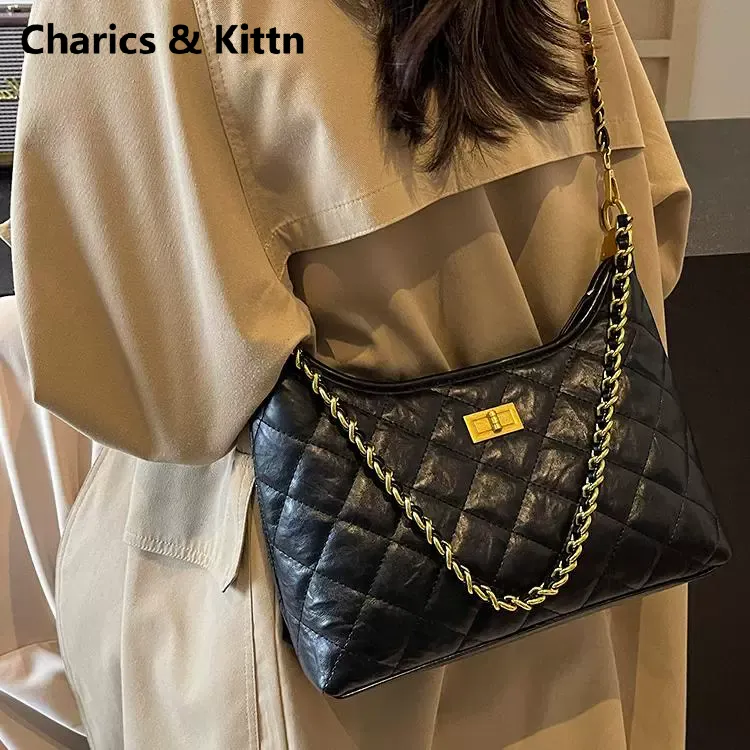 Charics&Kittn包包女2025新款真皮菱格包小众轻奢单肩链条斜挎包