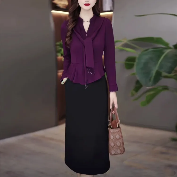 秋季休闲时尚百搭显瘦修身减龄遮肚子假两件轻熟风连衣裙5751#