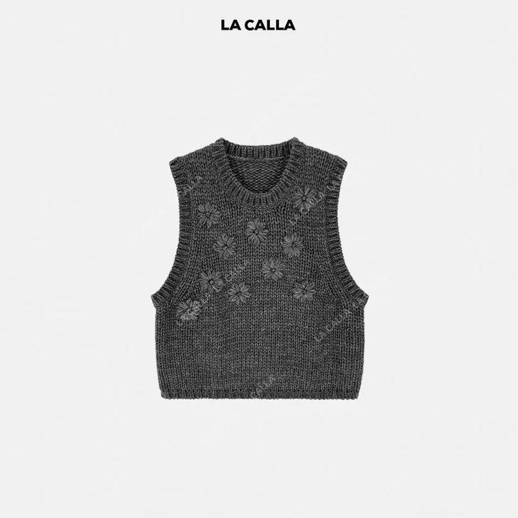 LA CALLA纯手工钩织立体花型 极简羊毛背心马甲BL-AL7132