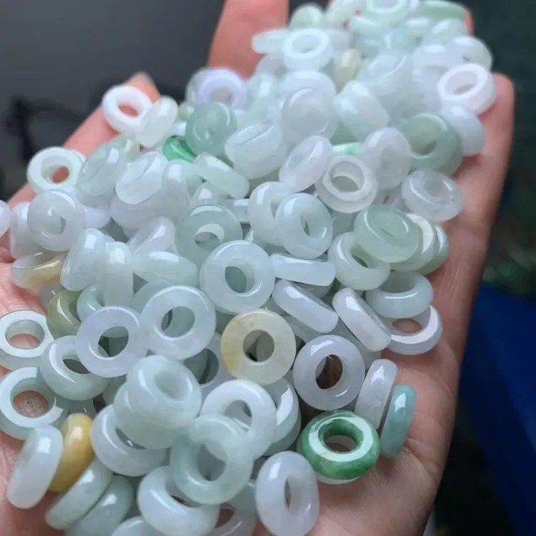 天然翡翠冰三彩10mm跑环散珠配饰Diy手串配饰天然正品三彩跑环