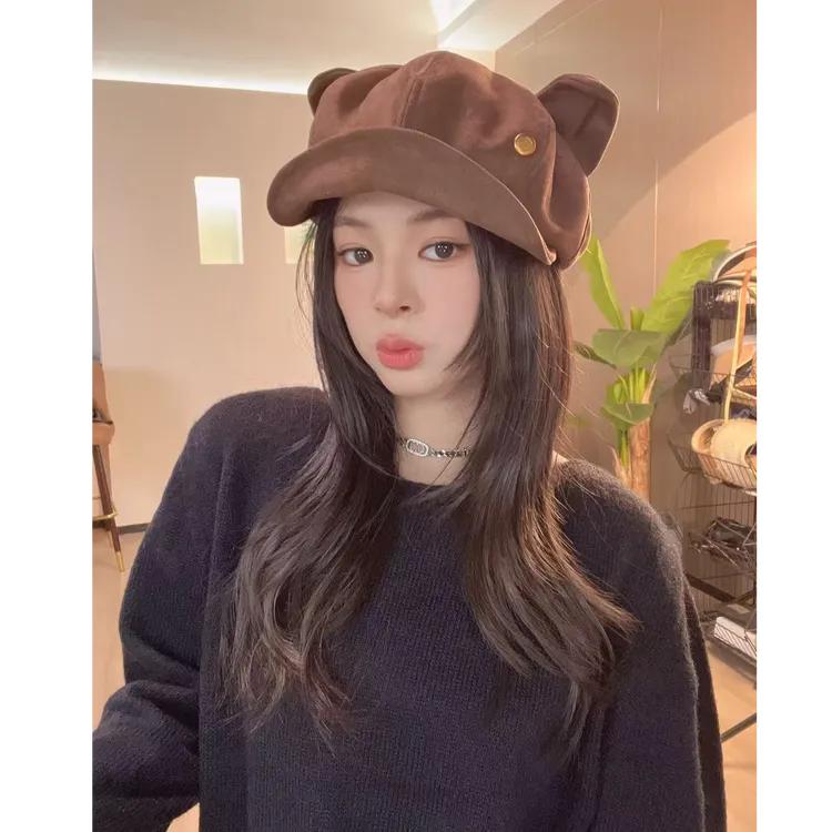 【小猫猫】复古麂皮猫耳朵贝雷帽女帽子女款秋冬云朵帽秋季无檐