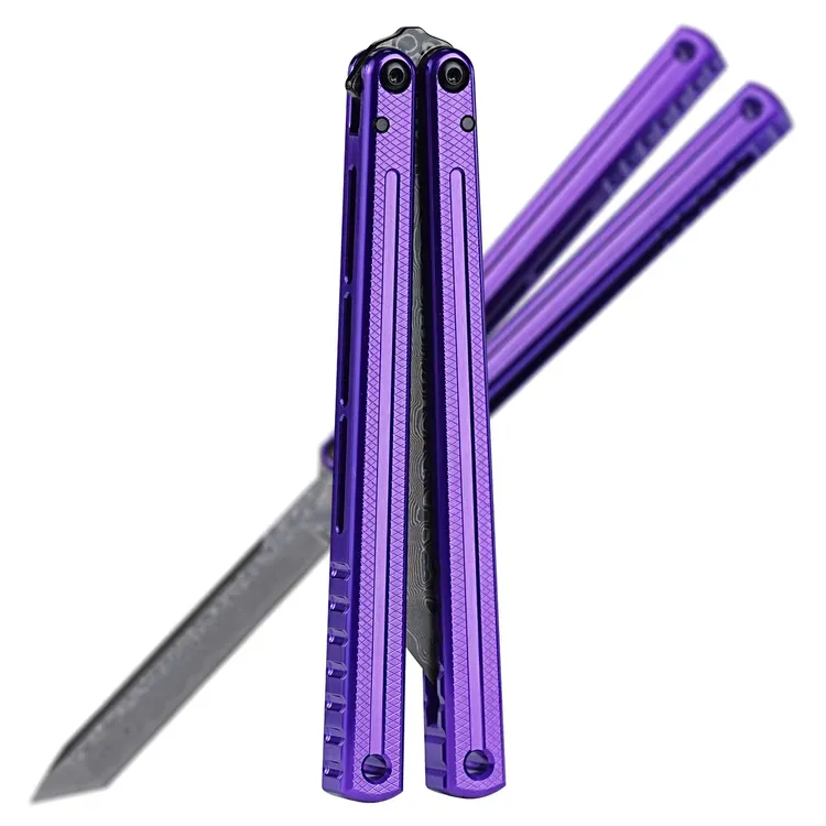 战鲨海妖大马假刃版【桔梗balisong】铝合金一体柄花式假刃未开刃