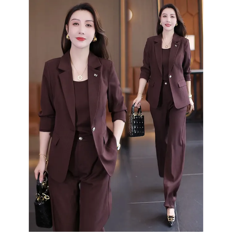 时尚西装套装女2025秋季新款时髦洋气西服外套吊带阔腿裤三件套潮