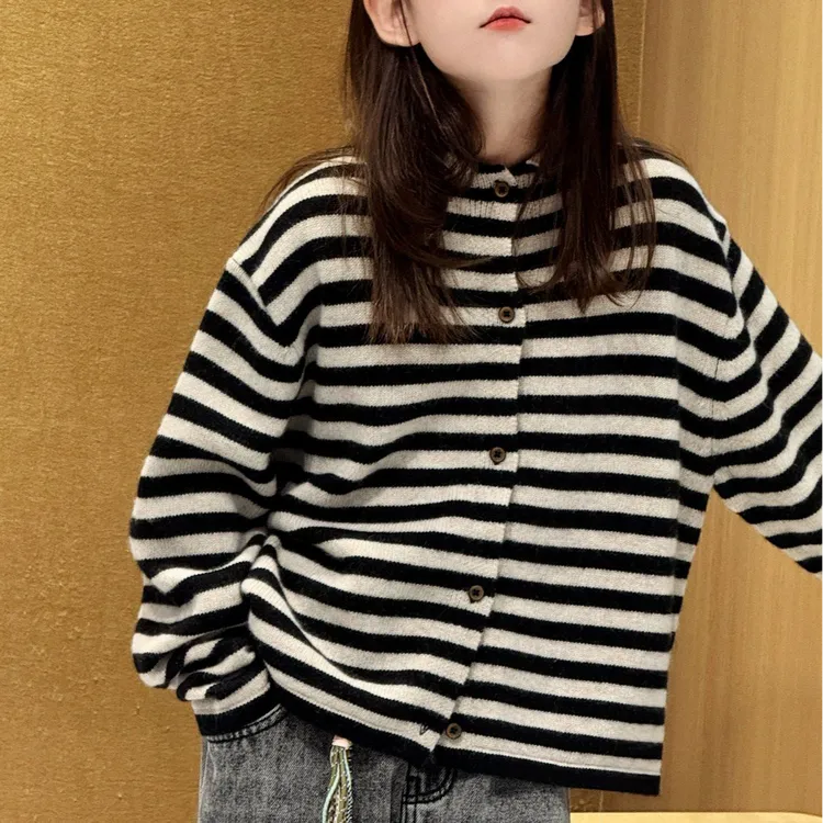 【4A抗起球】童装毛衣开衫秋冬新款男女童条纹针织开衫休闲外套潮