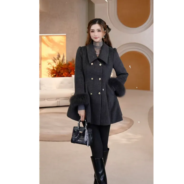 COCO BECCI【首尔千金】90白鸭双排扣优雅羽绒呢外套CFLJD200299