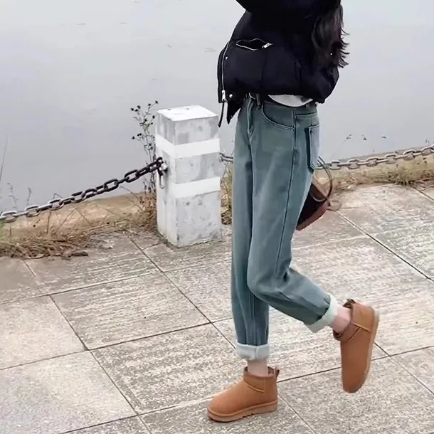 哈伦牛仔裤女新款高腰复古时尚气质宽松显瘦百搭休闲直筒阔腿裤子