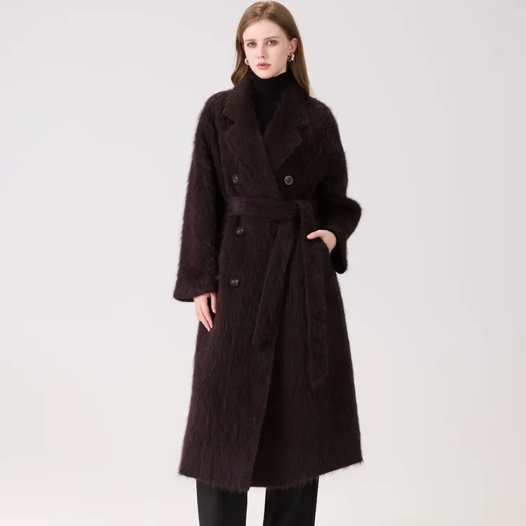 801款安哥拉兔毛拉绒大衣时尚宽松款式 腰带款大衣