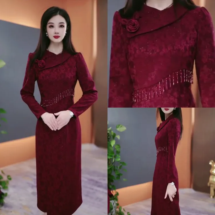 冬季加厚连衣裙2025秋季气质韩版显瘦百搭收腰连衣裙YX25K3128