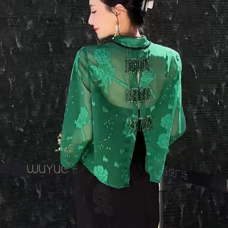 115新中式轻国风上衣夏新复古提花小众时尚百搭外套薄款防晒衬衫