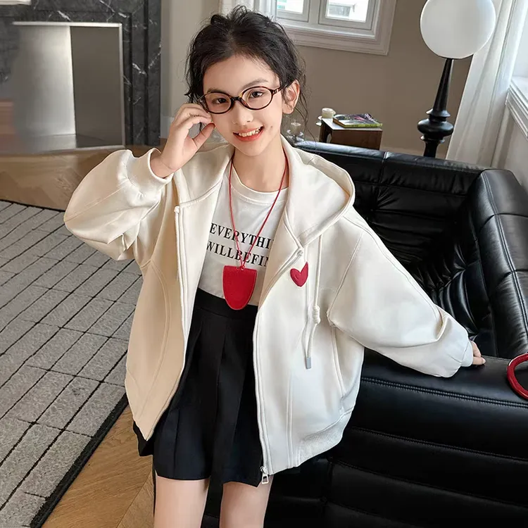 女童外套春秋装2025新款大童洋气休闲上衣儿童春季女孩连帽拉链衫