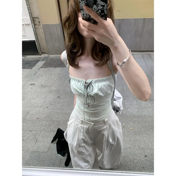 背心吊带女士夏季辣妹纯欲显瘦百搭小众设计感上衣直筒阔腿休闲裤