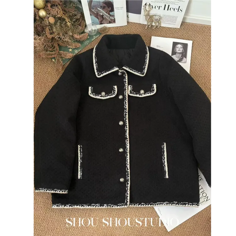 【瘦瘦】山茶日记-大码翻领小香羊羔毛编织夹棉氛围感外套S02444