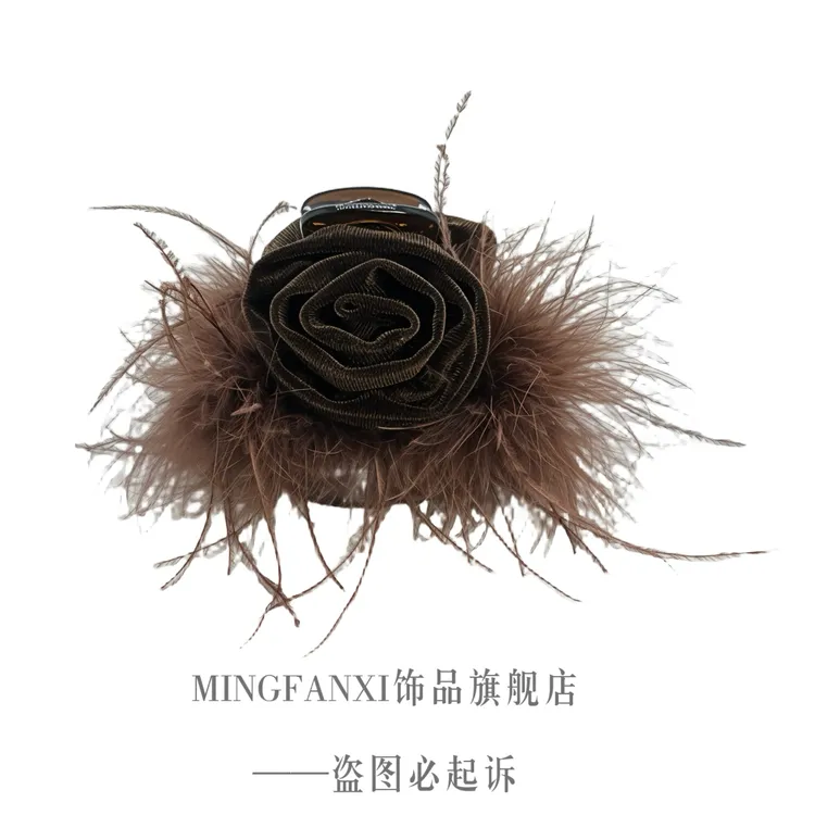 【邂逅玫瑰】美拉德色高级感丝绒抓夹气质花朵后脑勺发夹头饰秋冬