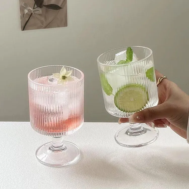 漂亮水杯竖条纹杯子家用上班透明玻璃杯鸡尾酒杯简约法式