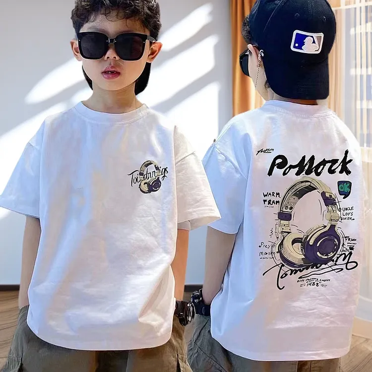 男童纯棉短袖t恤中大童夏季2025新款印花洋气上衣儿童帅气t恤衫潮