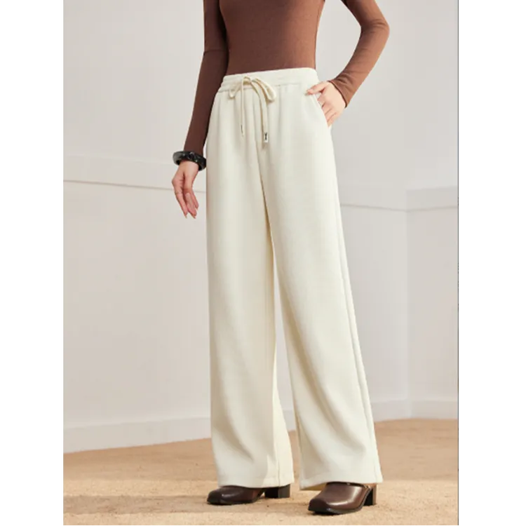 IEF/爱依服裤子2025冬季新款休闲气质百搭刺绣窄版加绒阔腿裤