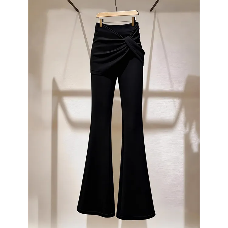 时尚洋气高端黑色微喇长裤2025冬季巨好看气质名媛高腰显瘦直筒裤