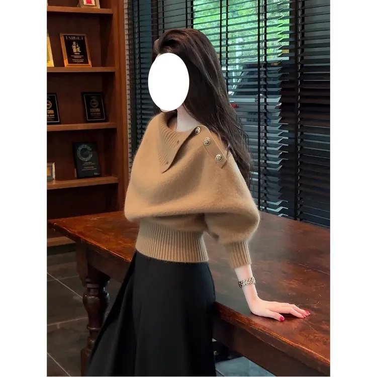 2025新款秋冬时尚轻熟气质淡人高知穿搭氛围感巨好看棕色针织上衣