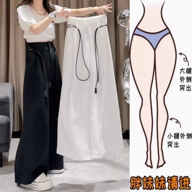 景倩妮简约百搭直筒休闲麻裤2025年夏季新款高腰显瘦宽松阔腿裤子