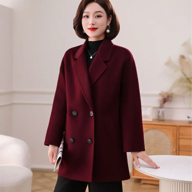 ziyang/孜洋秋冬双面羊毛大衣中长款女西装领骆驼绒毛呢子外套305