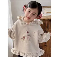 韩版秋冬女宝童装卡通风加绒套头加厚连帽卫衣