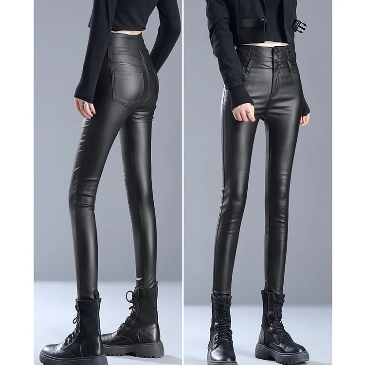黑色保暖皮裤女款2025秋冬季加绒加厚紧身百搭显瘦加长小脚打底裤