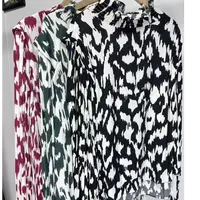 【熊二服饰】豹纹高领花边领花苞袖气质衬衫